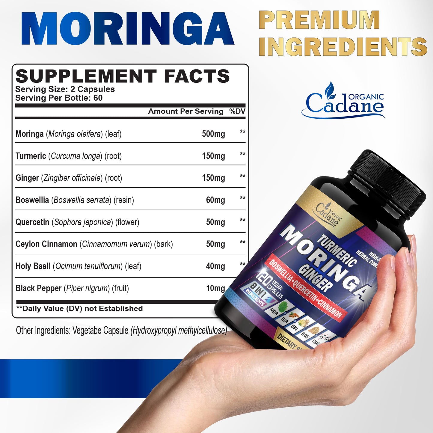 Organic Cadane Moringa Capsules 120 Veggie Caps