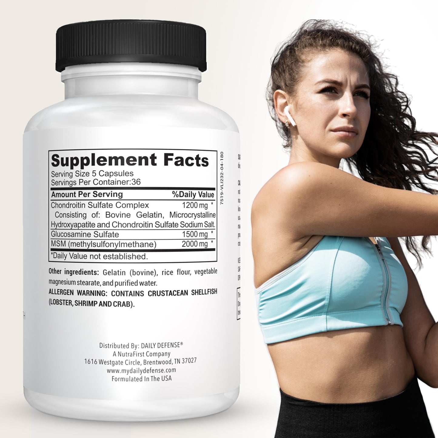 Daily Defense Joint Defense Glucosamine with Chondroitin & MSM Triple Strength Joint Support Capsule, 180 Count