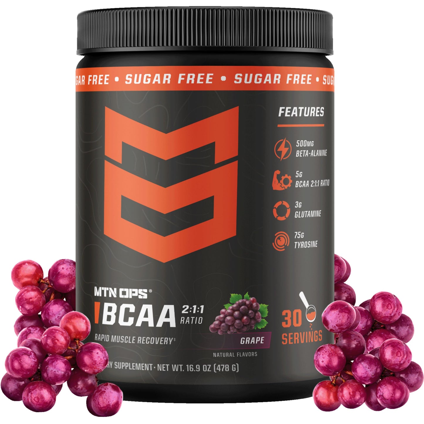 MTN OPS BCAA Powder for Muscle Recovery, Grape, 14.1