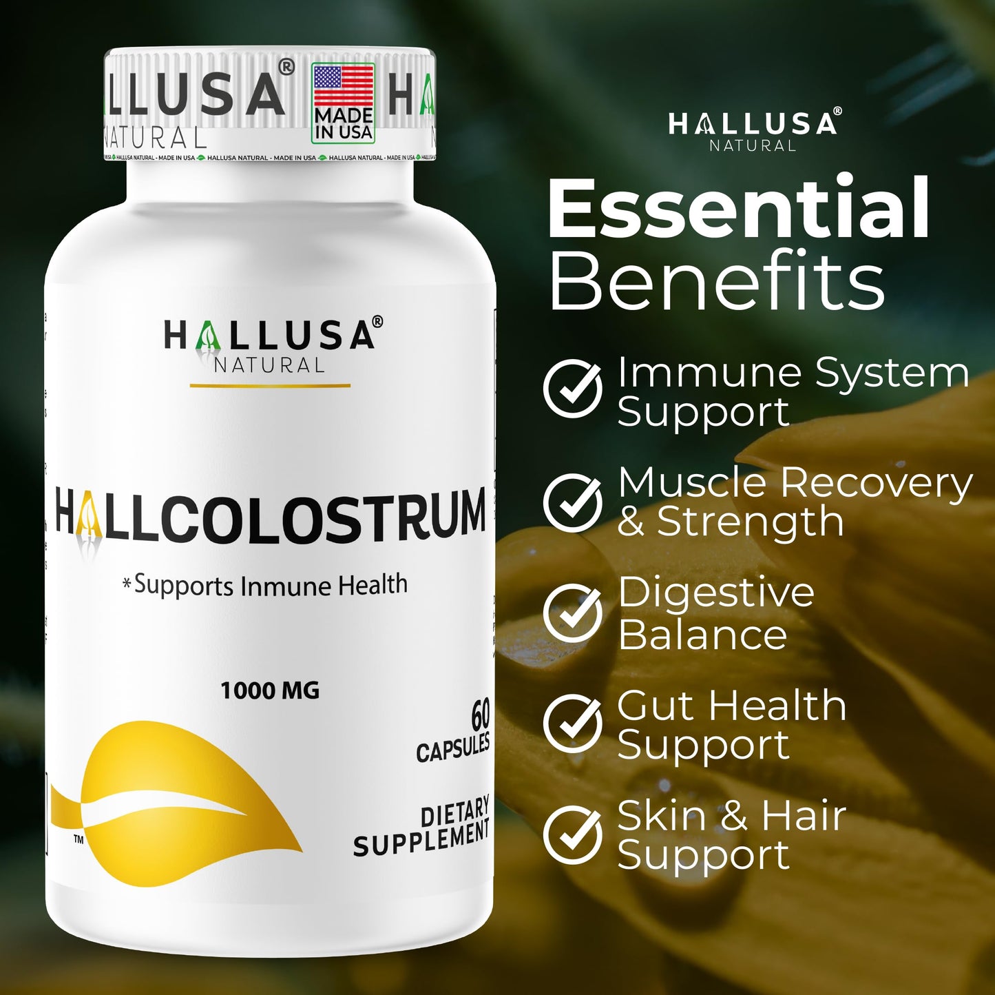 Hallusa Natural HallColostrum Colostrum Capsules 1000 mg, 60 Count