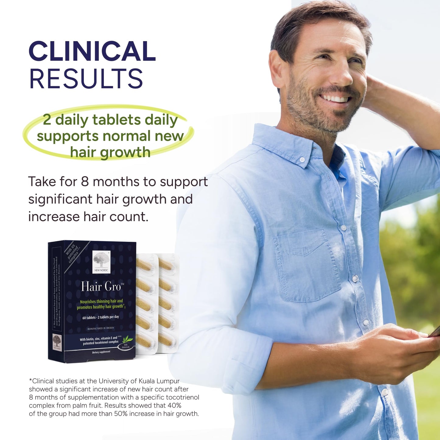 NEW NORDIC Hair GRO Tablets Biotin & Tocotrienol Complex, 60 Tablets