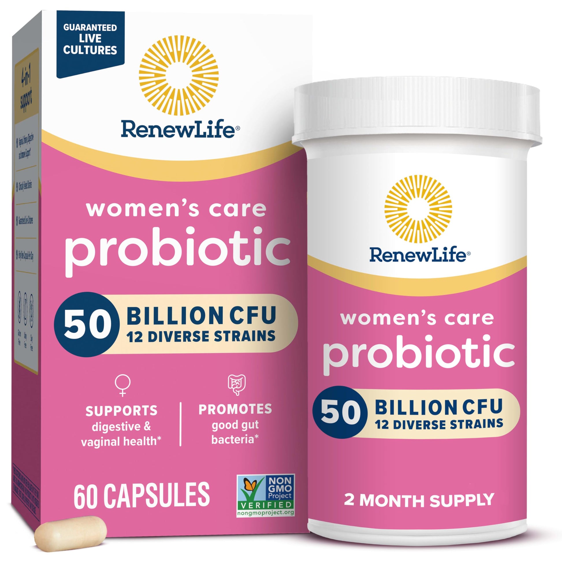 Renew Life Women's Probiotic Tablet, 50 Billion CFU Guaranteed, Supports pH Balance, Vaginal, Urinary, Digestive and Immune Health, L. Rhamnosus GG, Dairy, Soy and Gluten-Free, 60 Tablets