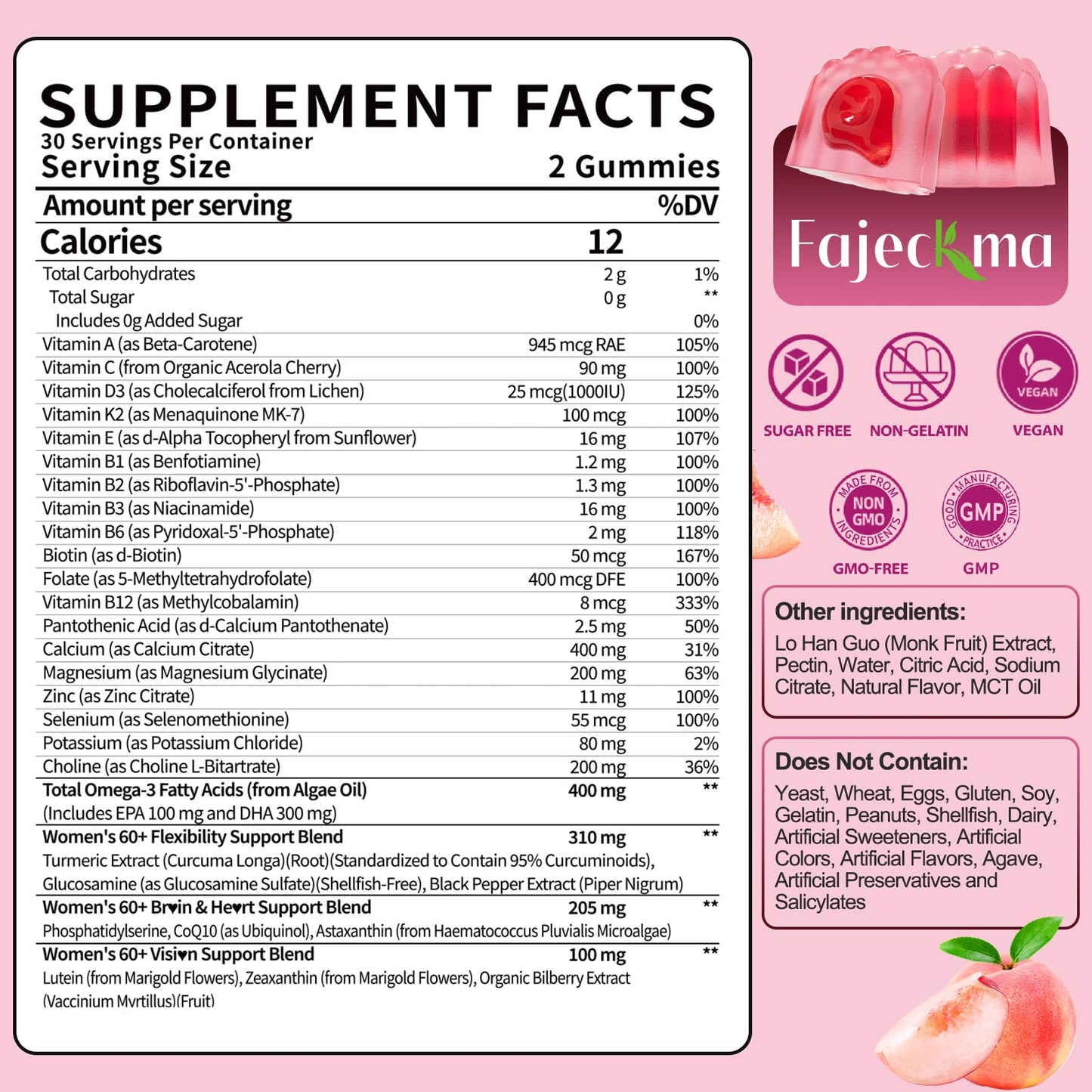 Fajeckma Multivitamin for Women Over 60 Gummies, 120 Count