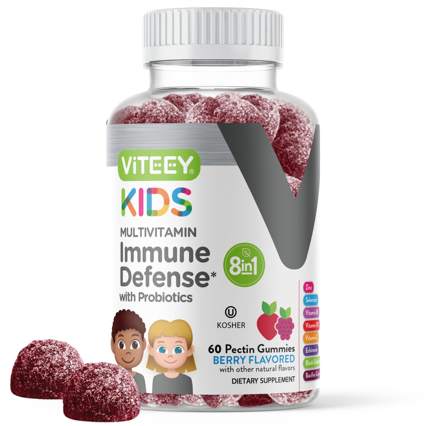 Viteey Kids Multivitamin Gummies with Probiotics - 8-1 Kids Vitamins Gummy 60 Count