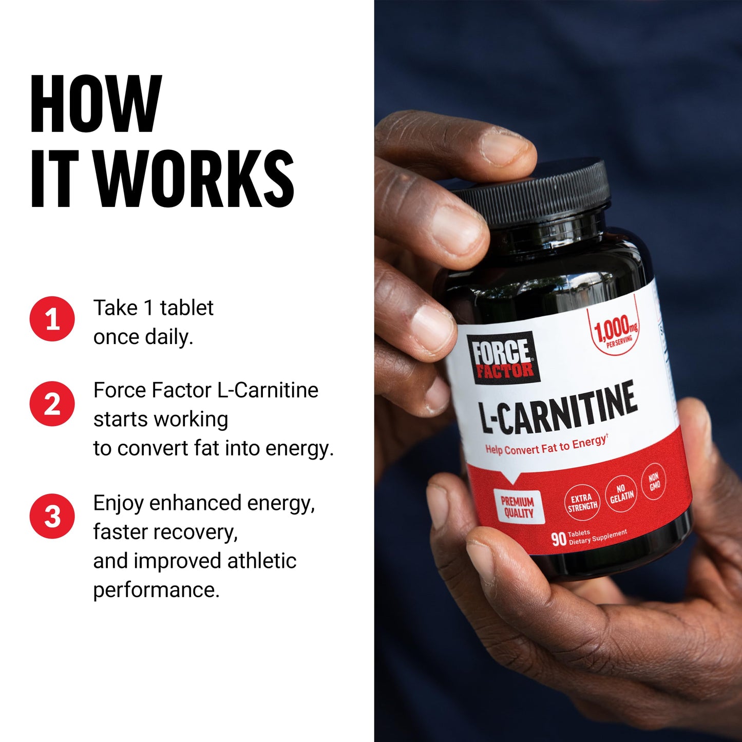 Force Factor L-Carnitine Tartrate 1000mg, 90 Tablets