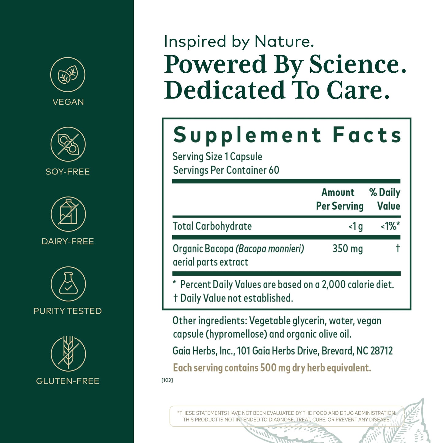 Gaia Herbs PRO Bacopa - Brain Health & Nootropic Support 60 Capsules