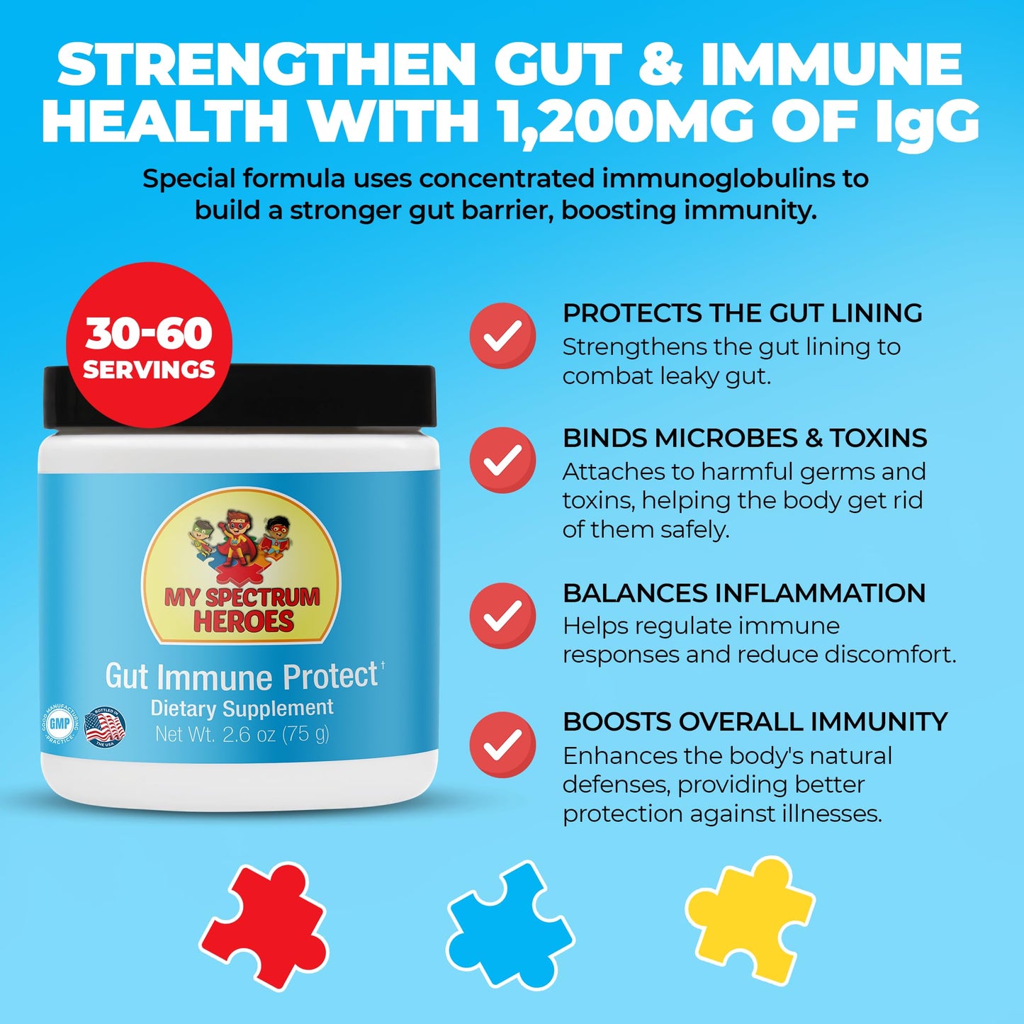 My Spectrum Heroes Dairy-Free Gut & Immune Booster Powder, 60 Servings, 2.6 oz