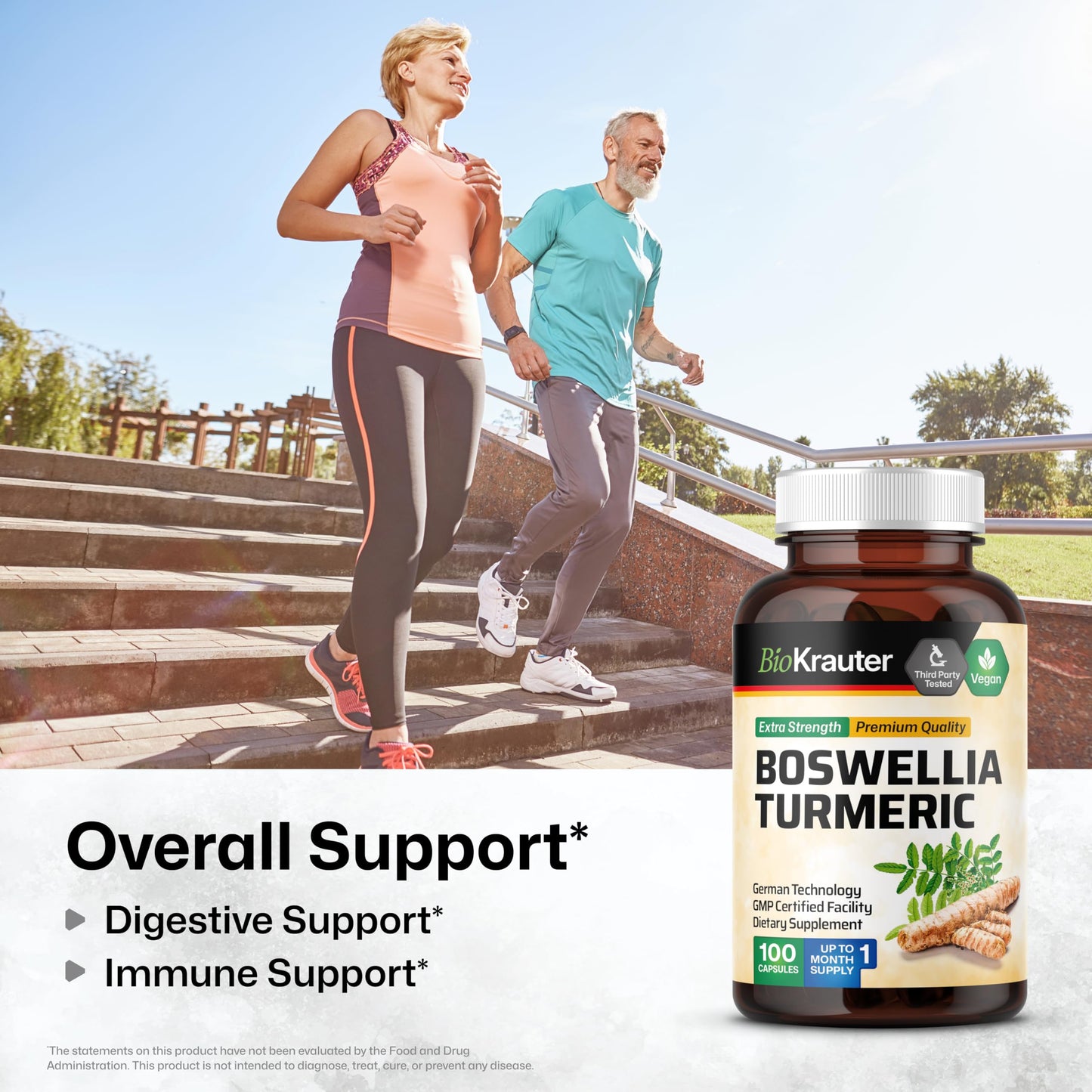 BIO KRAUTER Turmeric Curcumin Supplement with Boswellia for Mobility Support - Vegan Turmeric with Black Pepper & Boswellia Extract 100 Capsules