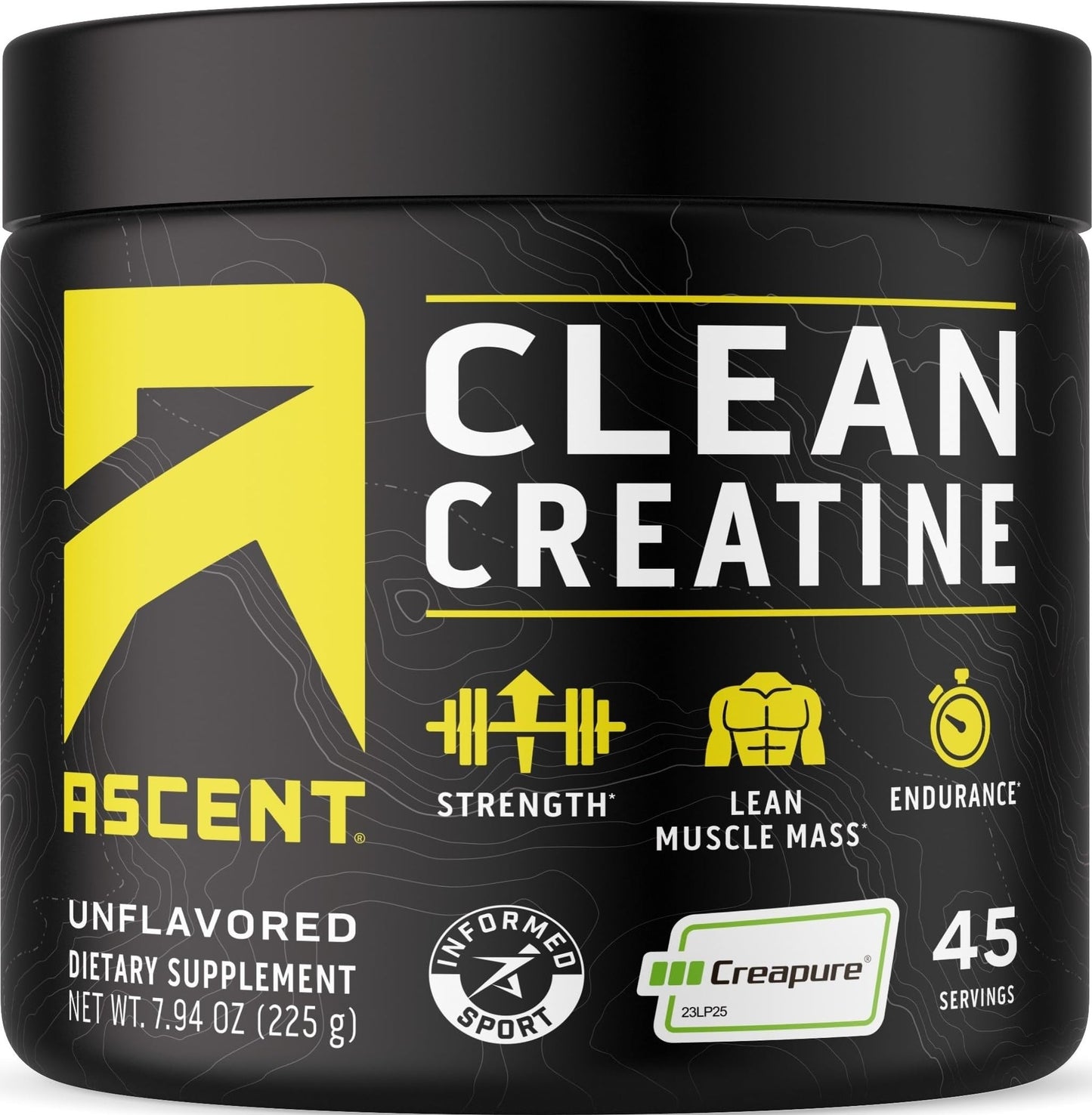 Ascent Clean Creatine Monohydrate, Creapure, Unflavored Powder, 45 Servings