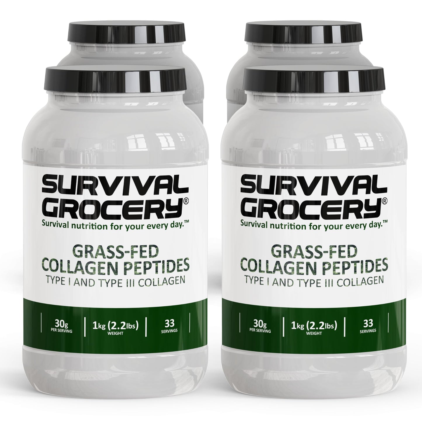 Survival Grocery Collagen Peptides Powder – Grass Fed Hydrolyzed Collagen Protein Supplement, Types I & III, Unflavored, Gluten Free, Keto Friendly, Non-GMO, Dairy Free, 4 Jugs