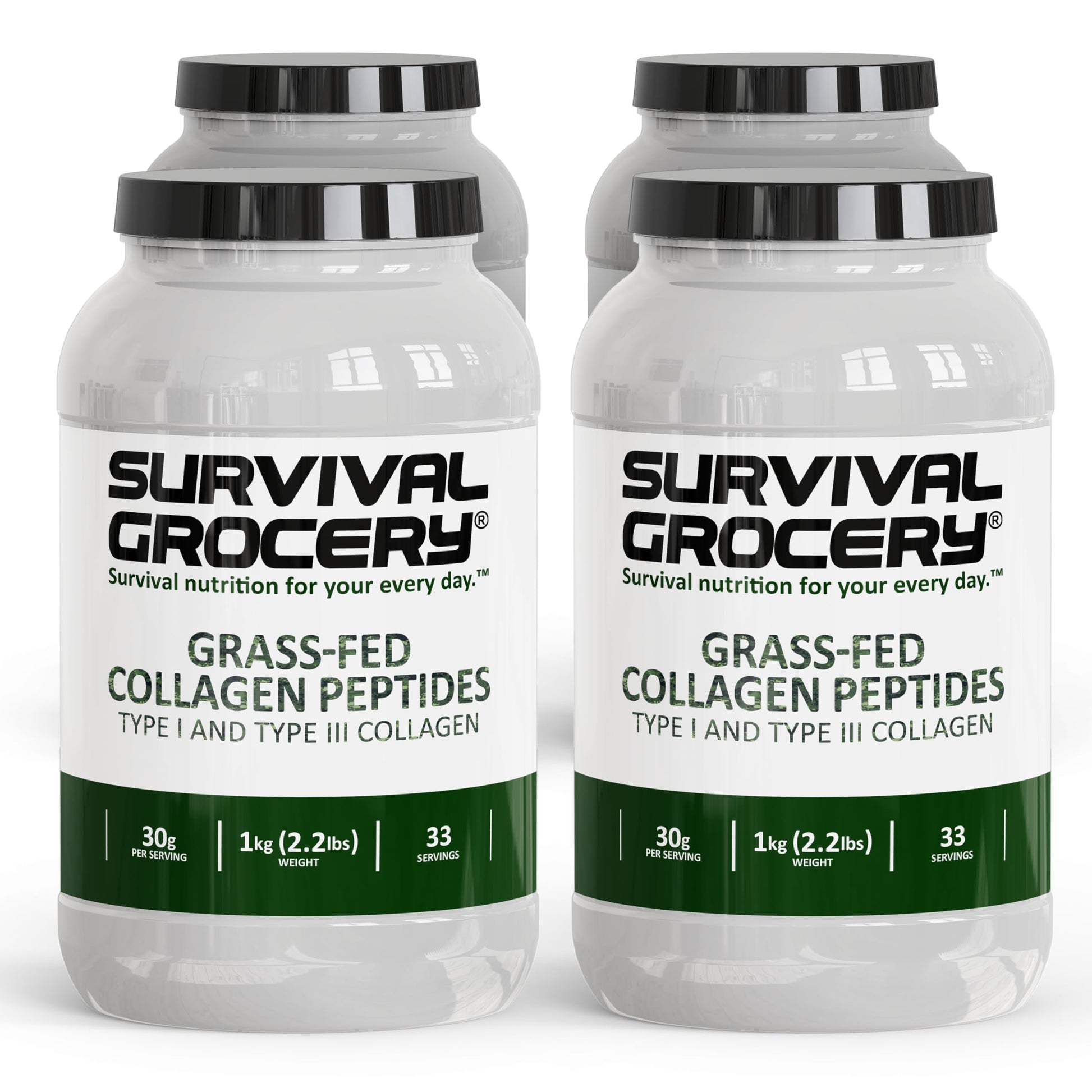 Survival Grocery Collagen Peptides Powder – Grass Fed Hydrolyzed Collagen Protein Supplement, Types I & III, Unflavored, Gluten Free, Keto Friendly, Non-GMO, Dairy Free, 4 Jugs