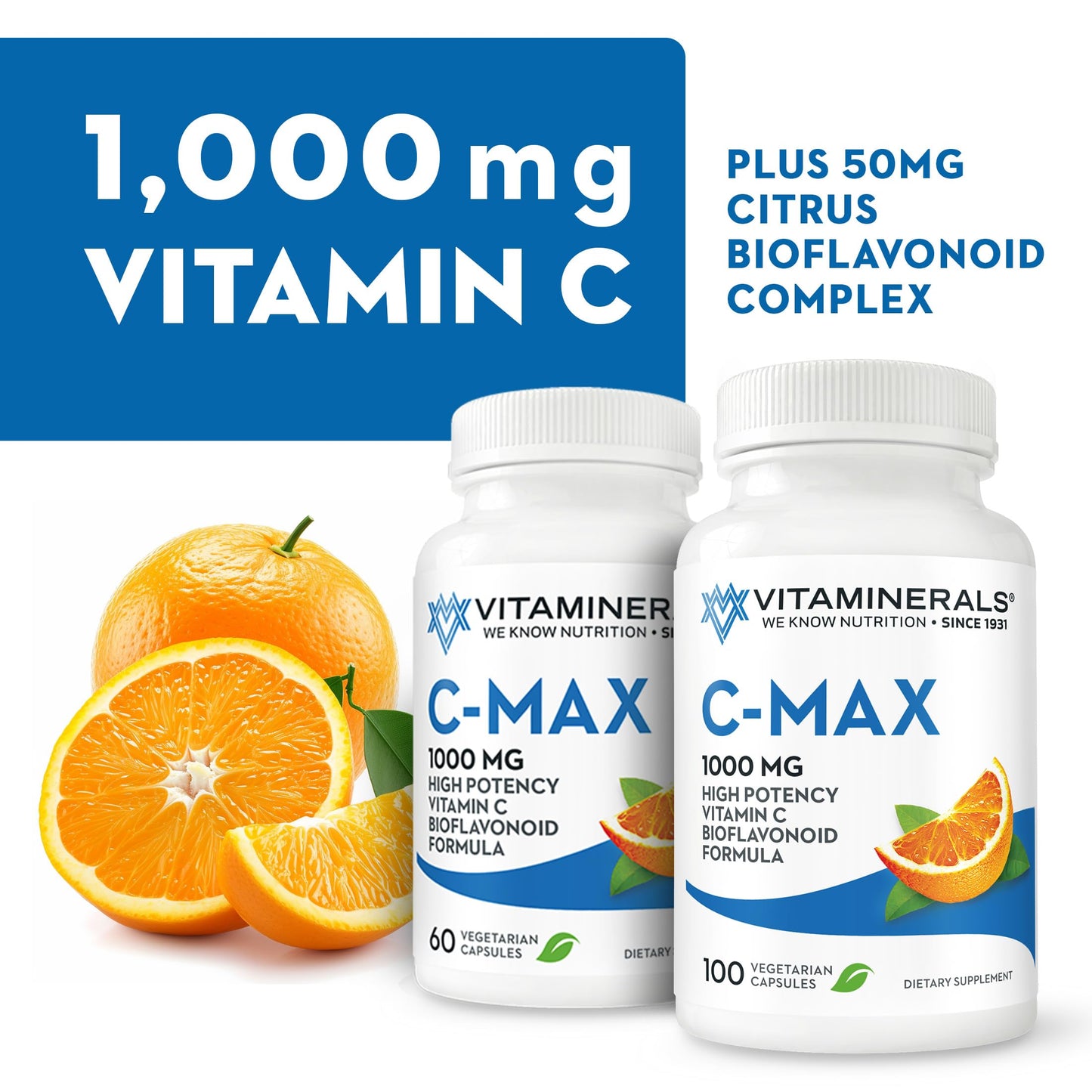 Vitaminerals C-MAX 1000mg Vitamin C with Citrus Bioflavonoids Capsules 15000 Count