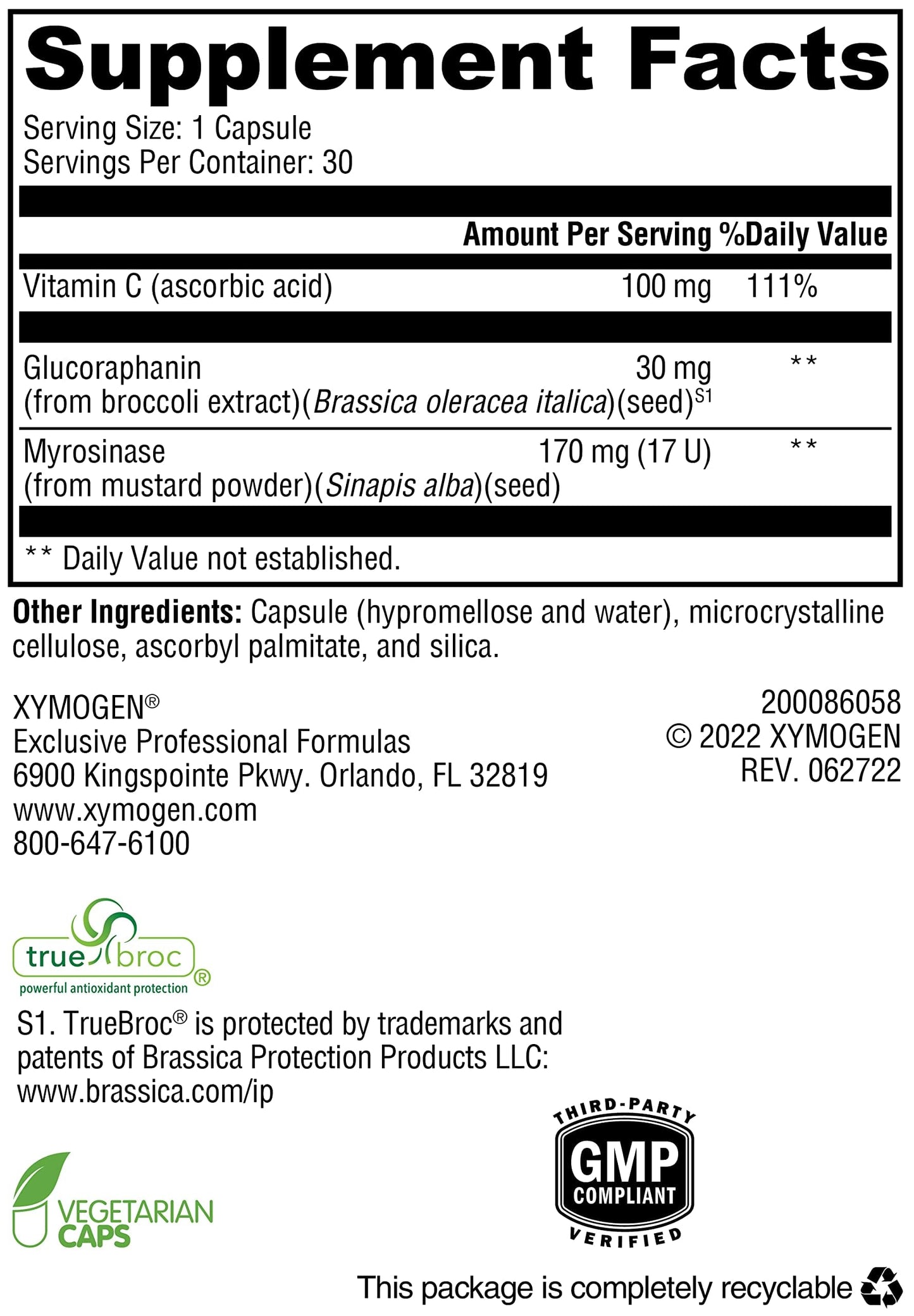 XYMOGEN OncoPLEX Plus Myrosinase - 30 mg Glucoraphanin with 170 mg Myrosinase Enzyme - Cellular & Antioxidant Support - Vegetarian, Gluten-Free & Dairy-Free, 30 Capsules