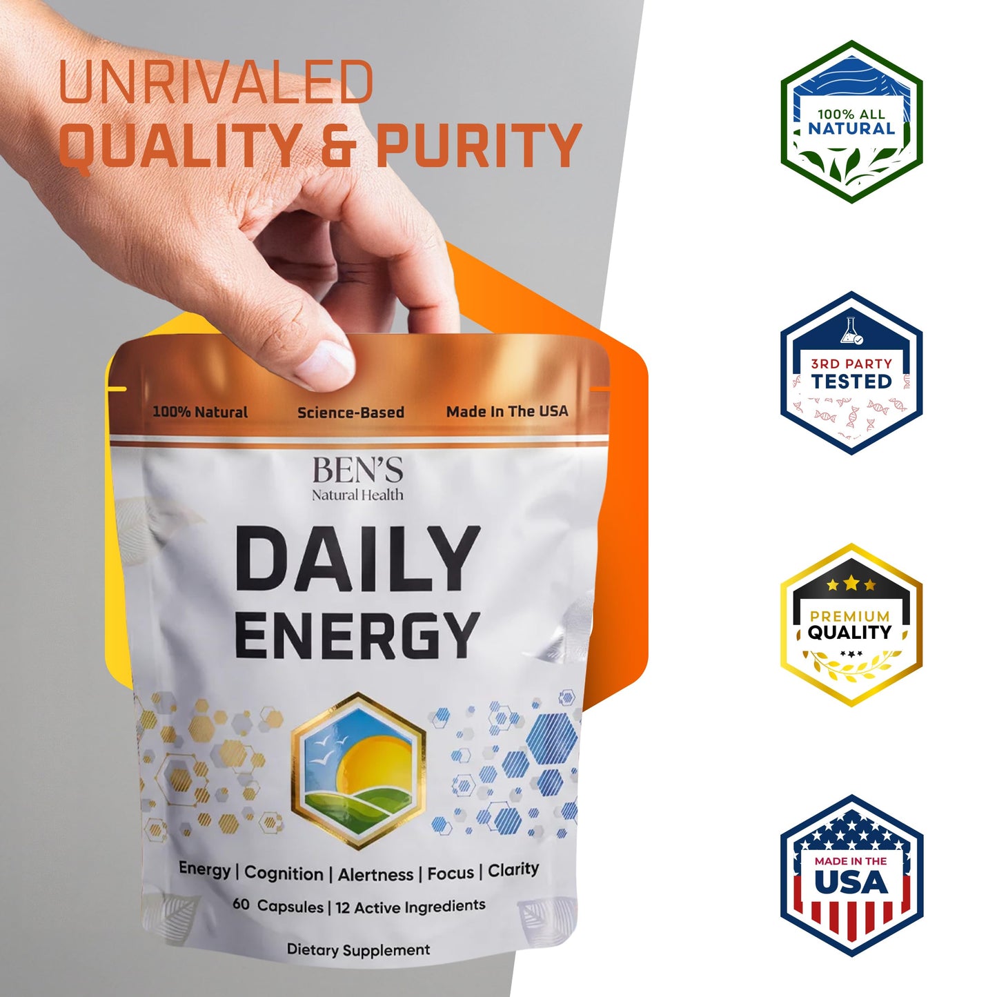 Ben's Natural Health Daily Energy with B-Vitamins & CoQ10, 60 Capsules