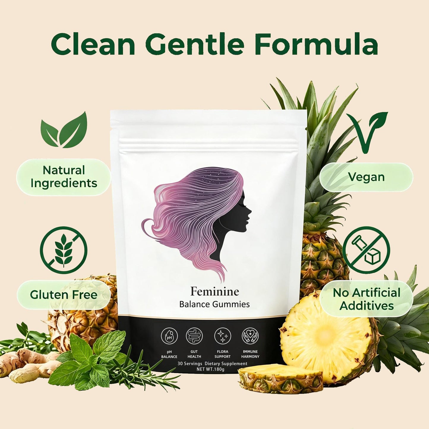Fibetrue Women’s Probiotic Gummies – Feminine Balance & Gut Health, Pineapple Flavor, pH Support, Clean Vegan Formula, Sugar Free, 60 Gummies