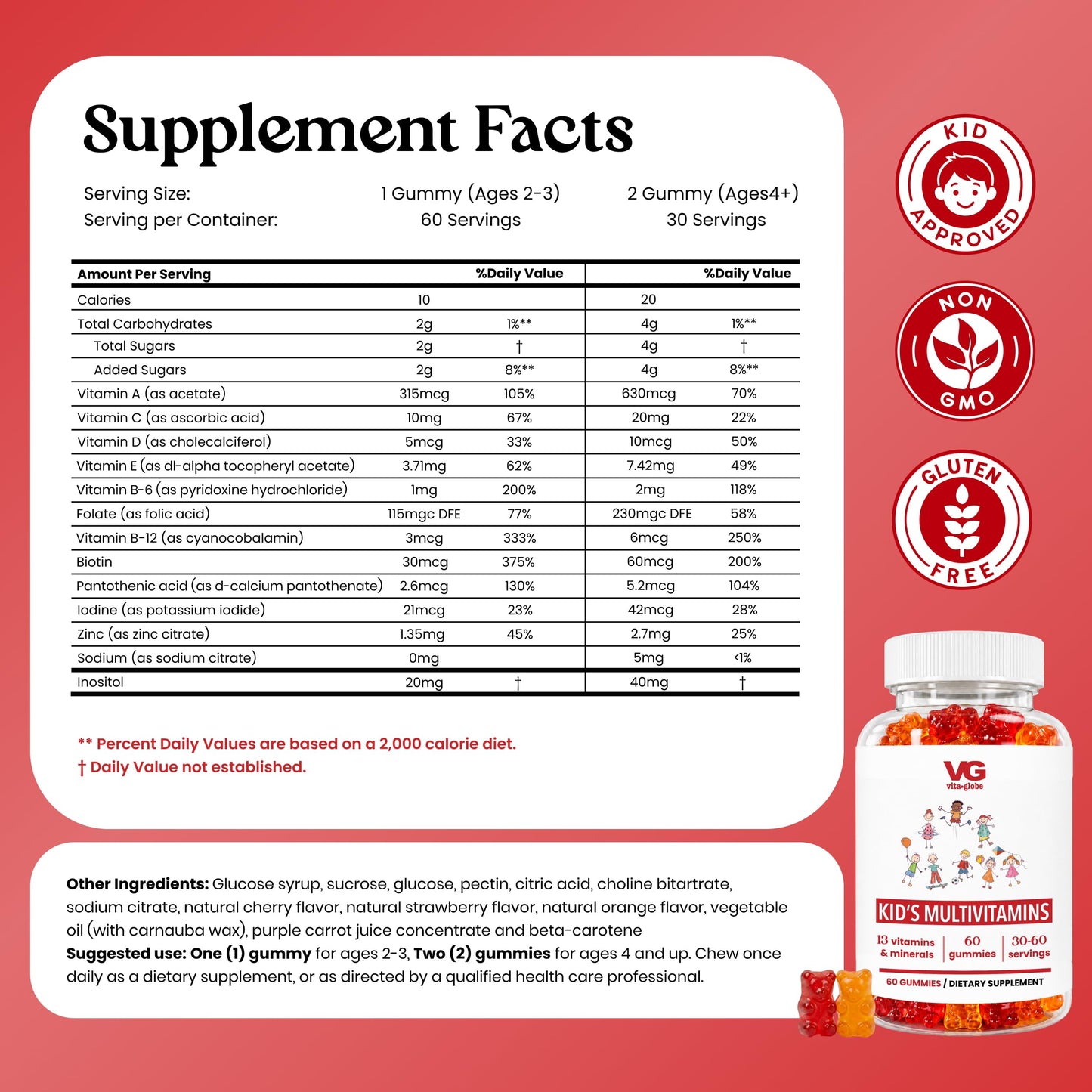 VITA GLOBE Elderberry Gummies with Vitamin C, Zinc, Immune Support Vegan, 60 Count