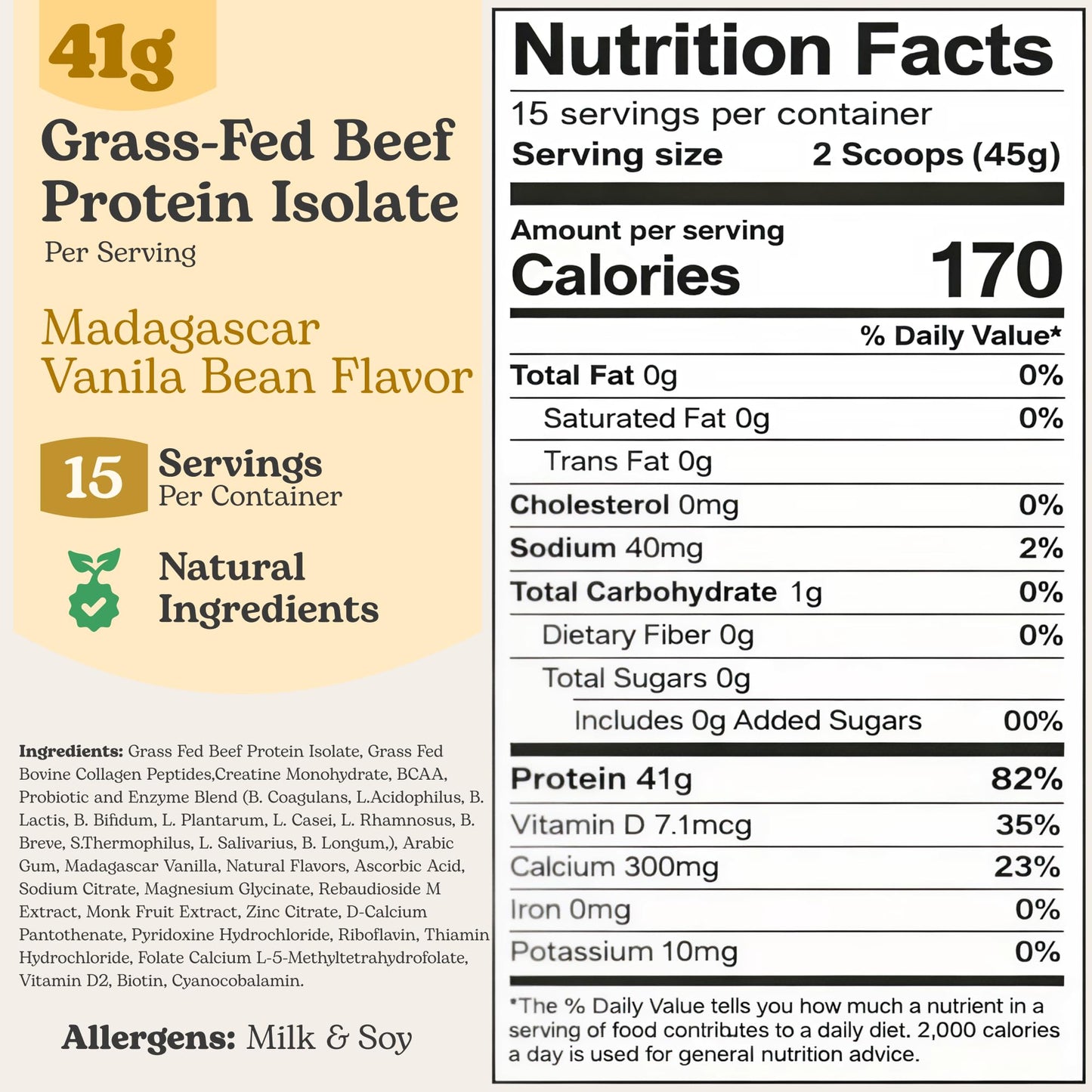 PUMPFIT 305 6-in-1 Complete Nutritional Foundation Vanilla Grass-Fed Beef Protein Isolate Powder, 15 Servings