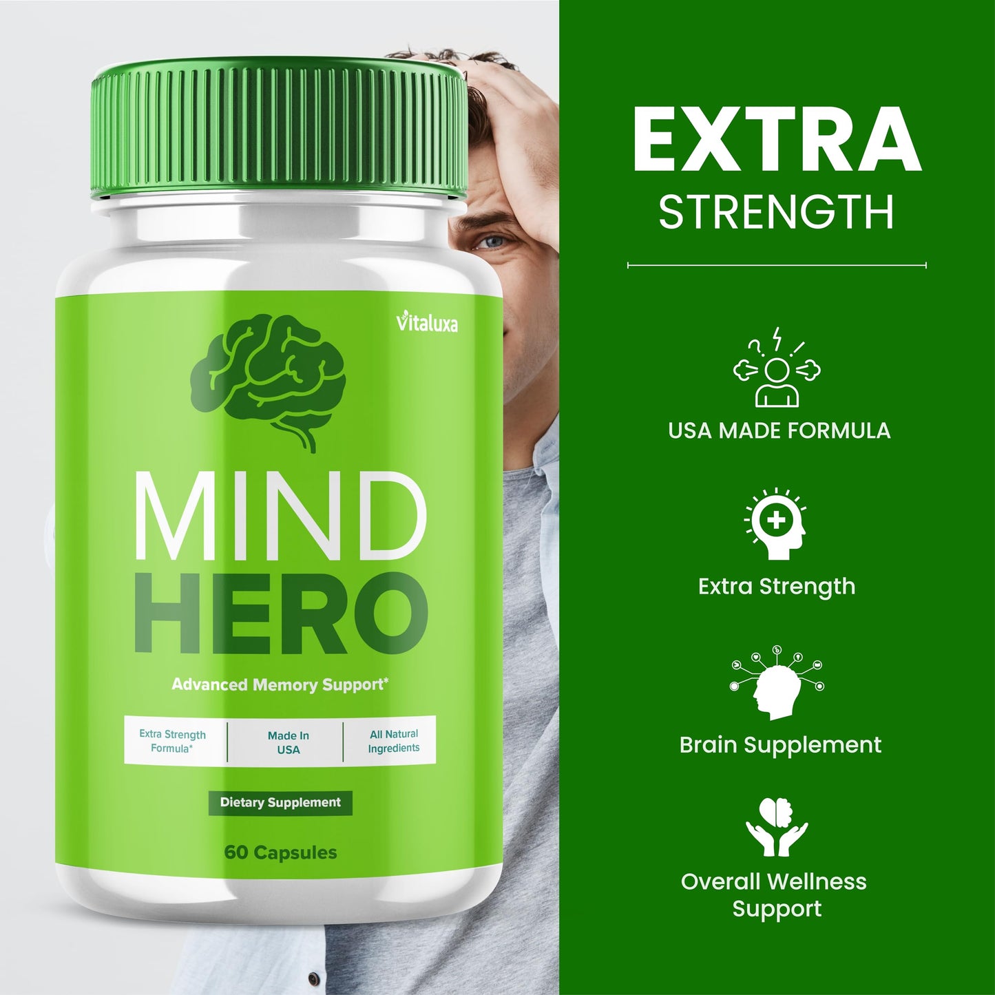 Vitaluxa Mind Hero Capsules Brain Booster Pills Advanced Formula Maximum Strength, 120 Capsules