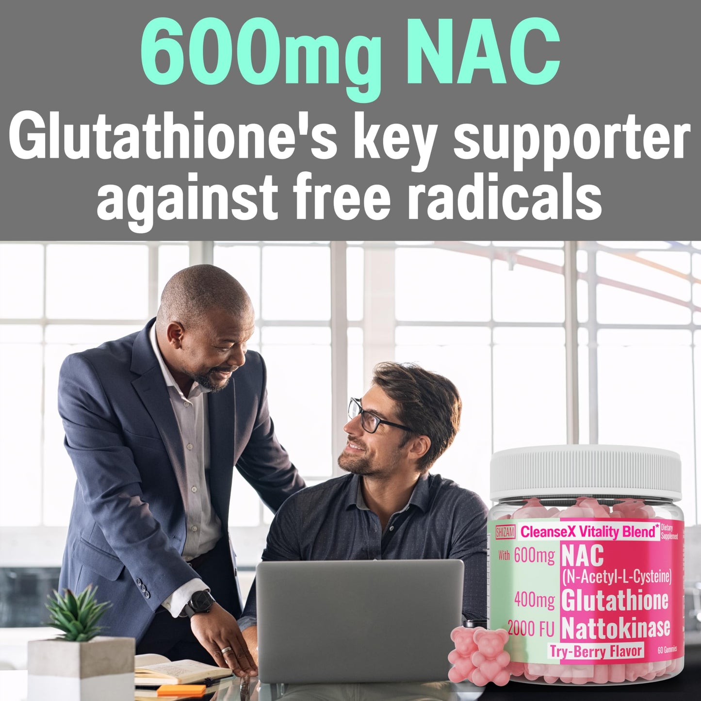 SHIZAM N-Acetyl Cysteine Gummies with Nattokinase & Reduced Glutathione, 60 Gummies