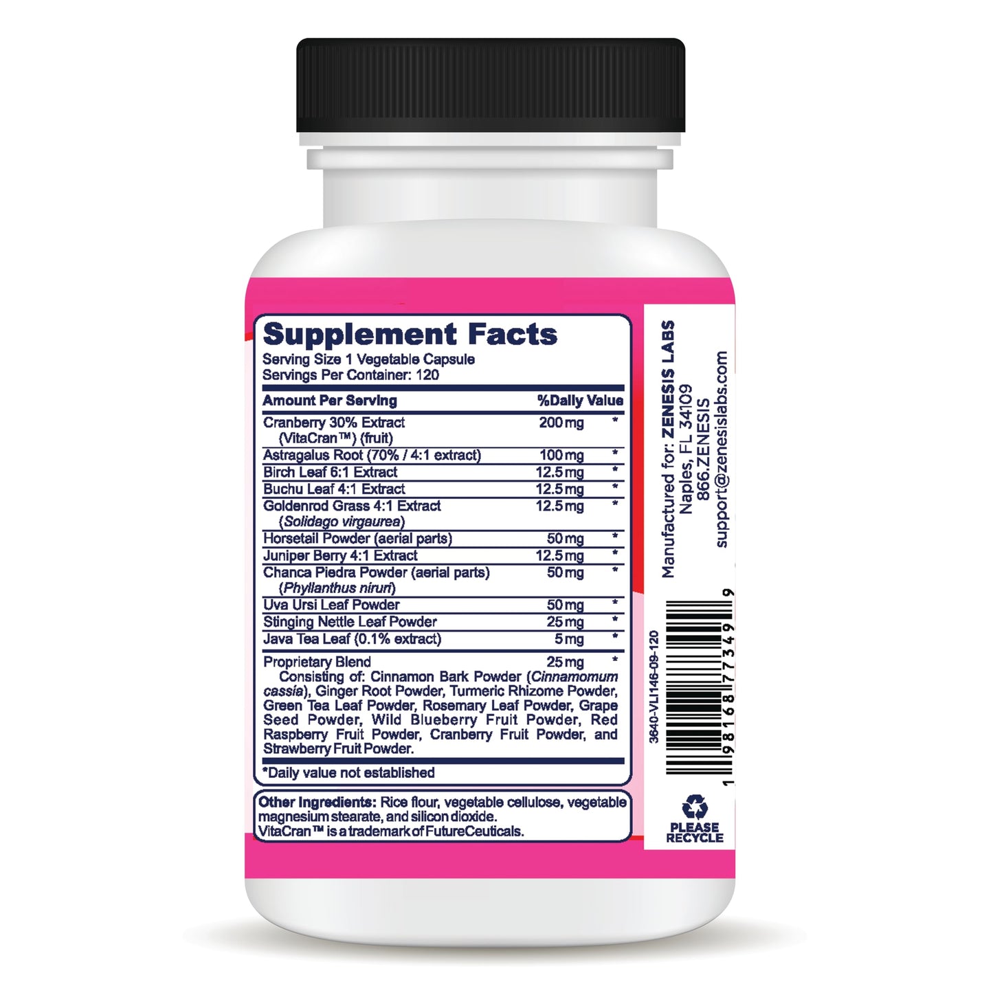 Zenesis Labs Kidney Cleanse Detox Flush & Repair Urinary Tract Support Cranberry Herbal Supplement Blend Capsules, 120 Count