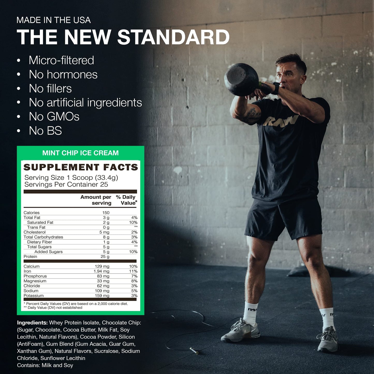 RAW Whey Isolate Protein Powder, Mint Chip Ice Cream (CBUM Itholate Protein) - 100% Grass-Fed, 1.7 lb