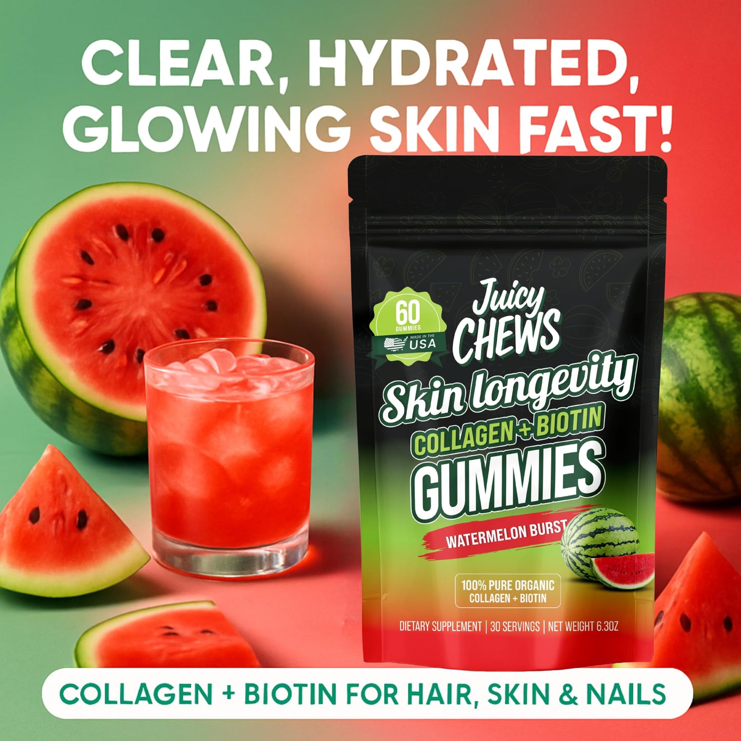 Juicy Chews Biotin and Collagen Gummies Chewable, 60 Count