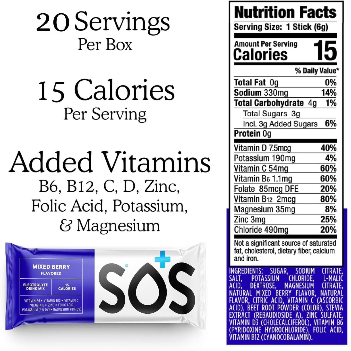 SOS Hydration Electrolyte Powder Packets, 3.38 oz (Pack of 4)