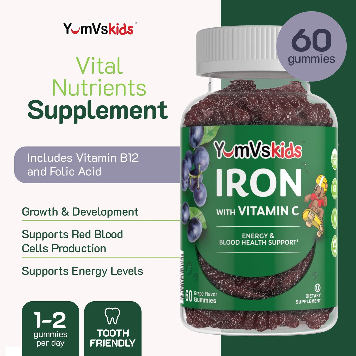 YUM-V'S Iron Supplement for Kids Gummy 60 Count