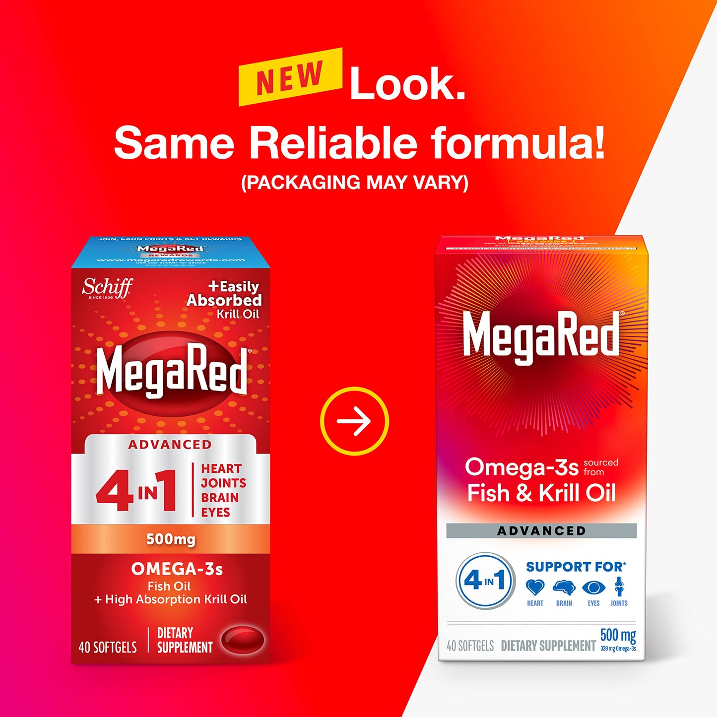 MegaRed Softgels Advanced 4in1 Omega-3 Fish Oil + High Absorption Krill Oil 500mg, 40 Count