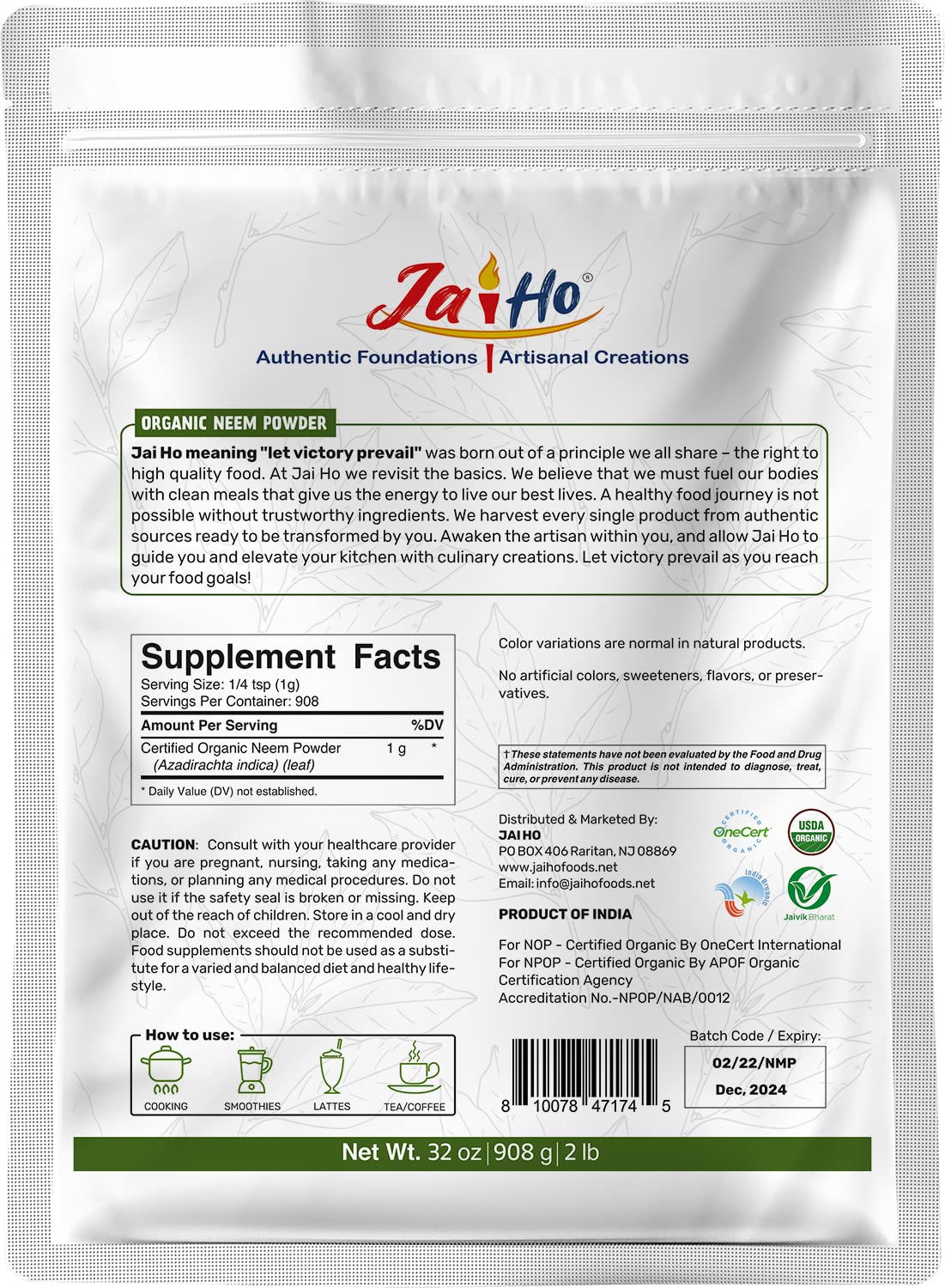Vitamatic Jai Ho Organic Neem Powder 32