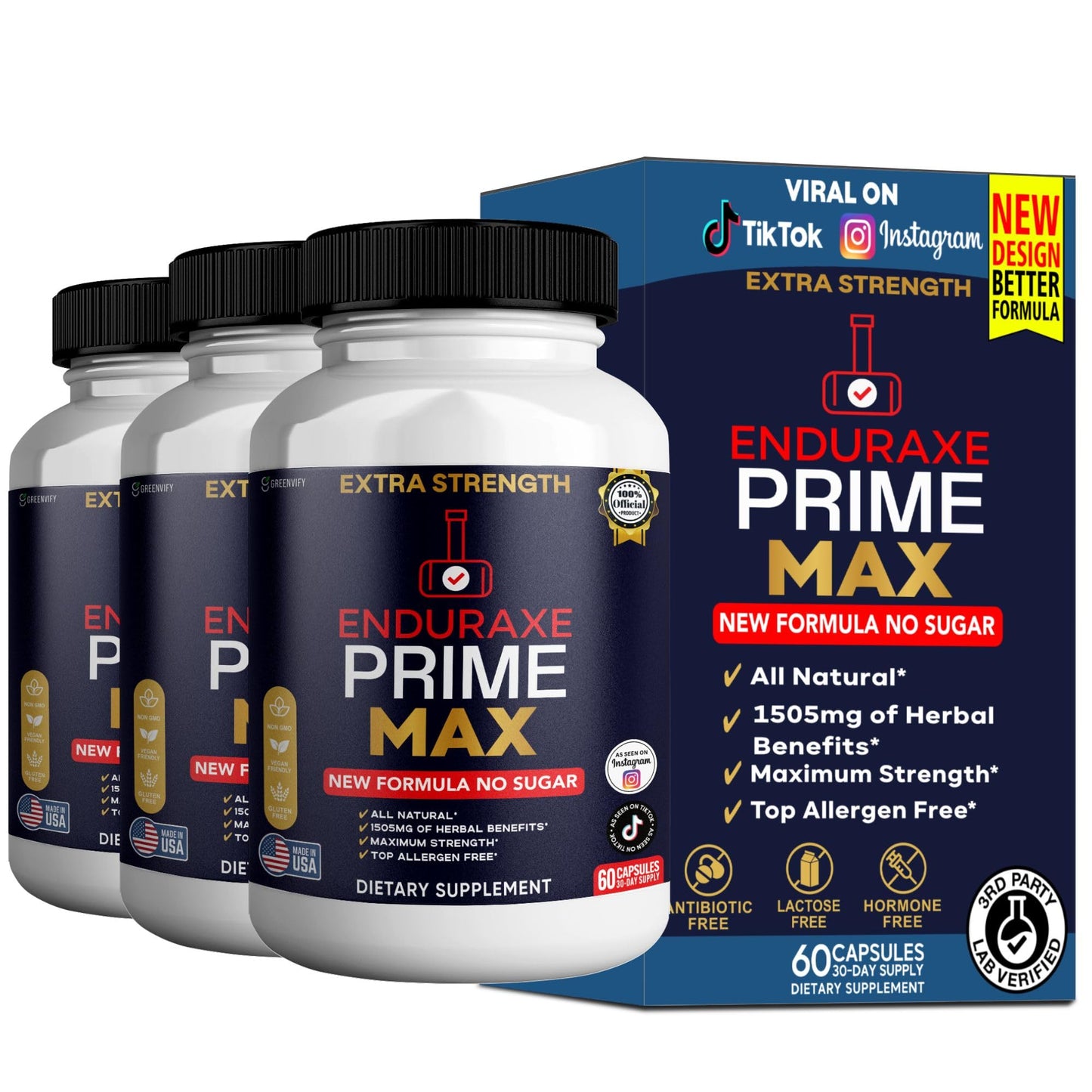 GREENVIFY Enduraxe Prime Max Extra Strength Organic Maca Root Supplement, 60 Capsules