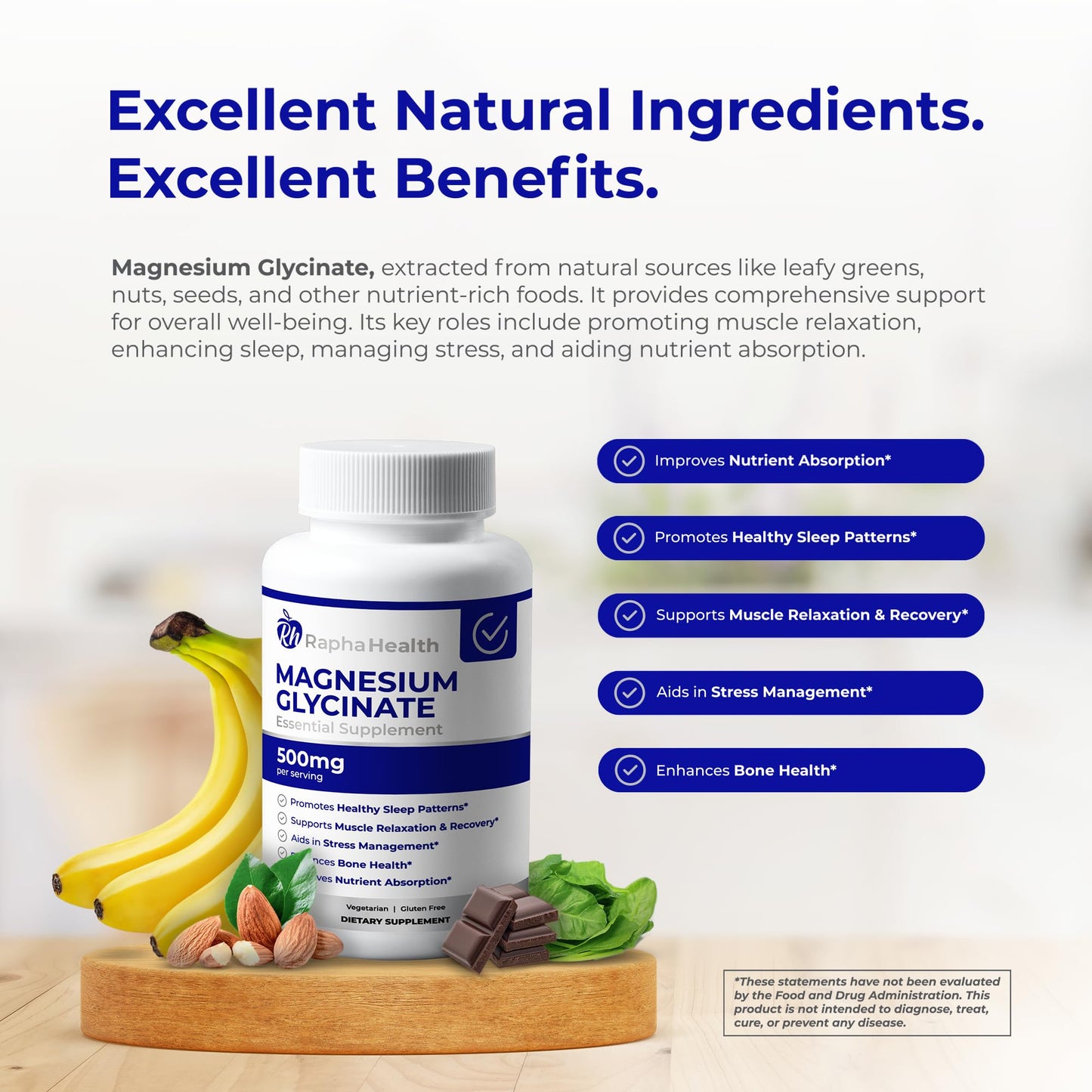 RAPHA HEALTH Magnesium Glycinate 500mg Capsule, 120 Capsules