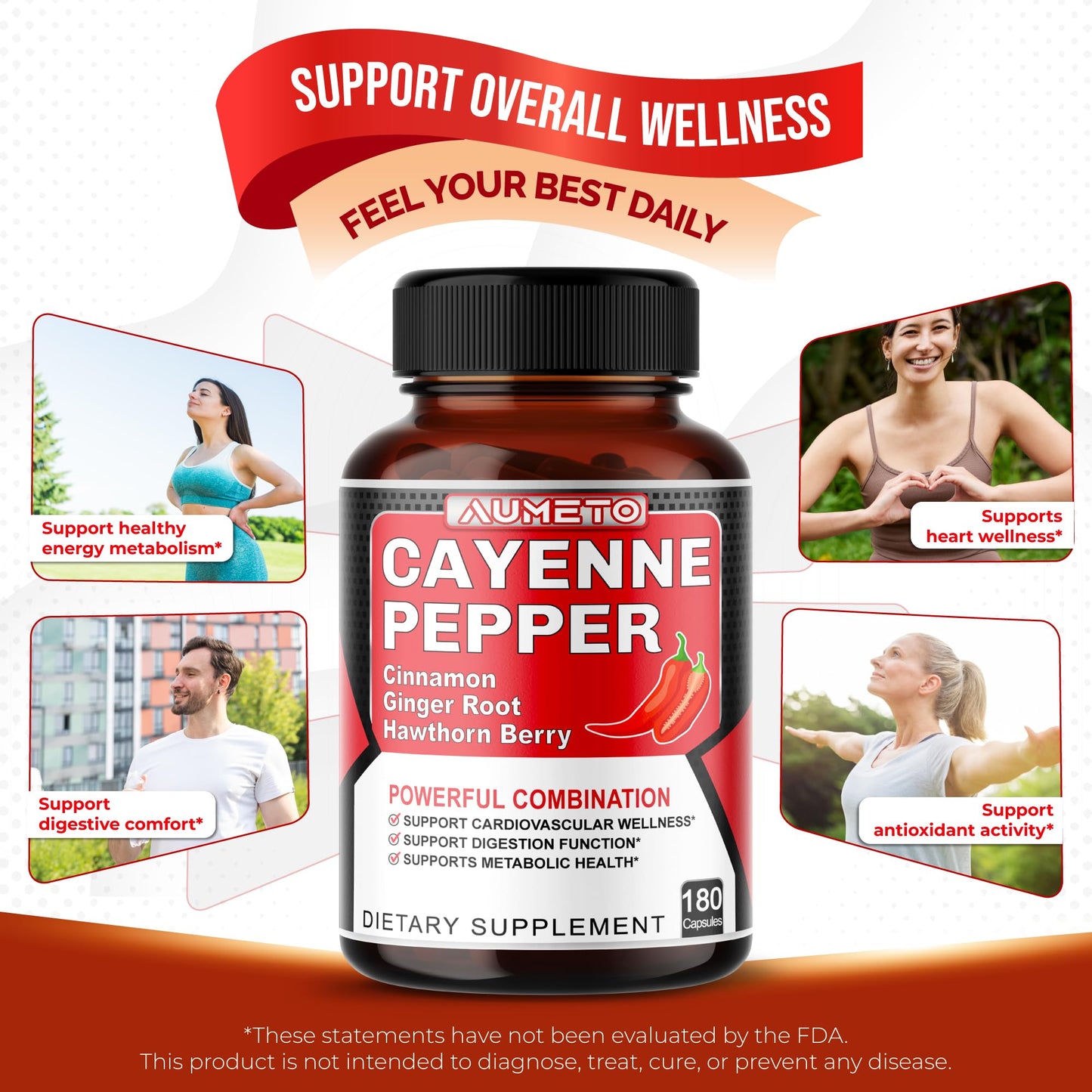 AUMETO Cayenne Pepper Capsules, 180 Capsules