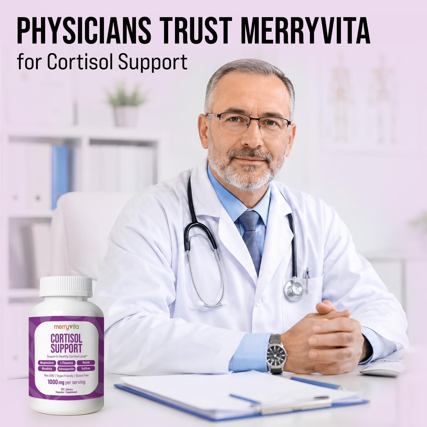 MERRY VITA Cortisol Support Supplement 120 Capsules