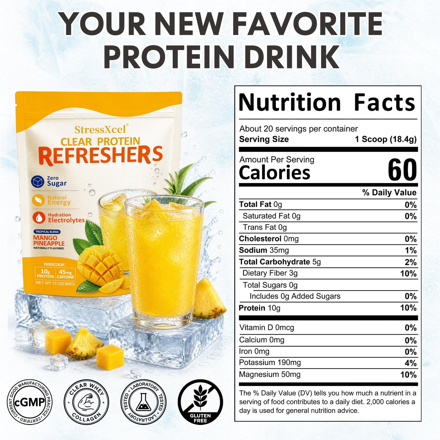 StressXcel Clear Protein Drink Refresher Powder 13