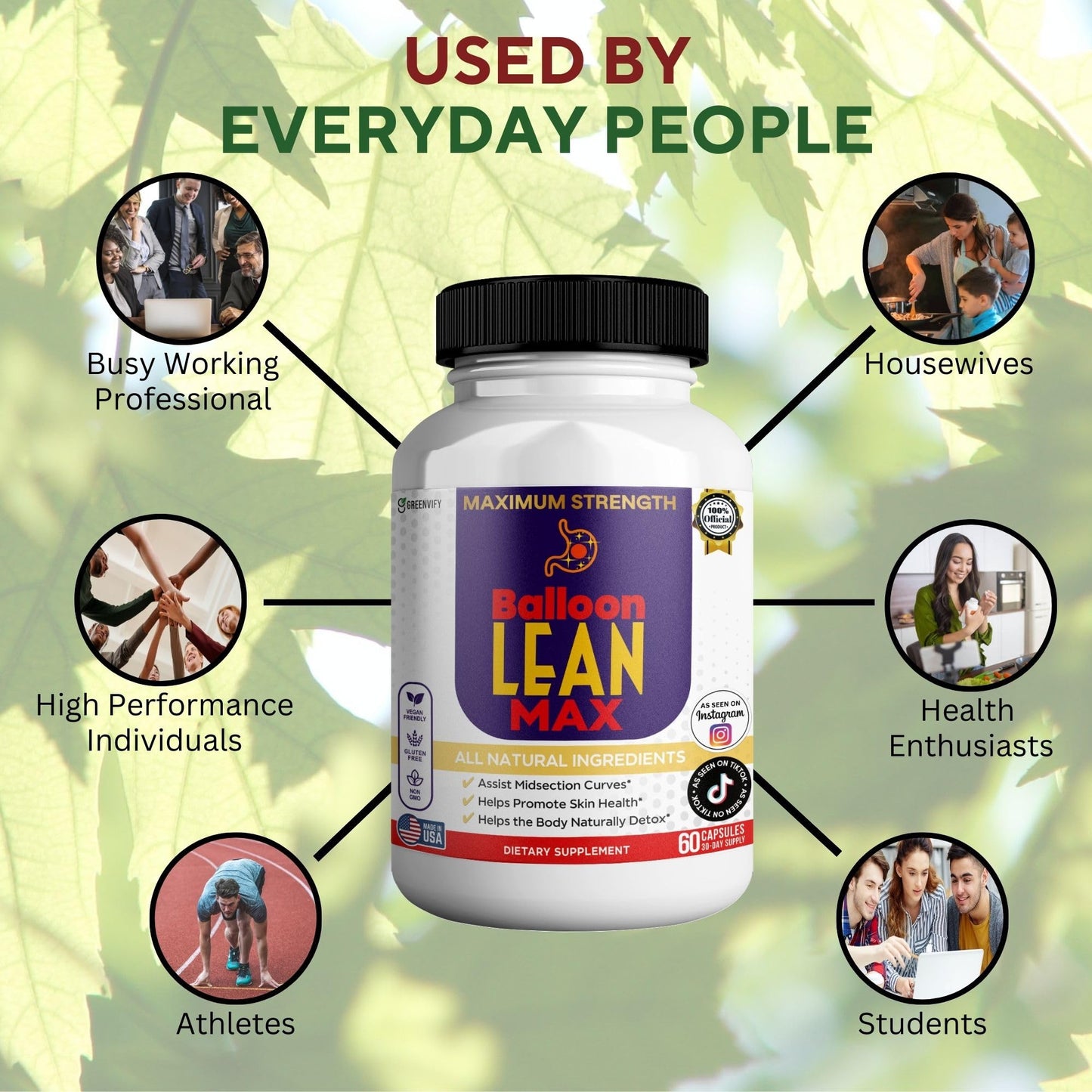 GREENVIFY Balloon Lean Max Maximum Strength Dietary Supplement 60 Capsules