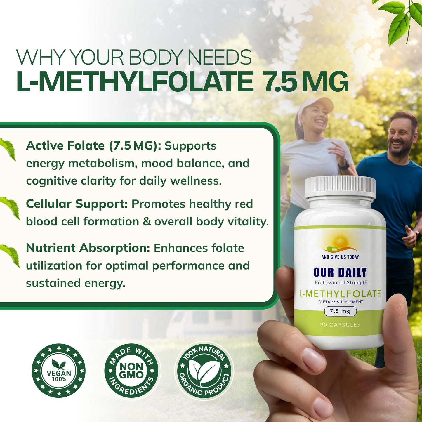 Our Daily Vites L-Methylfolate 7.5mg – Active 5-MTHF Methylated Folate Supplement for Brain Health, Focus & Mood Support, 90 Capsules