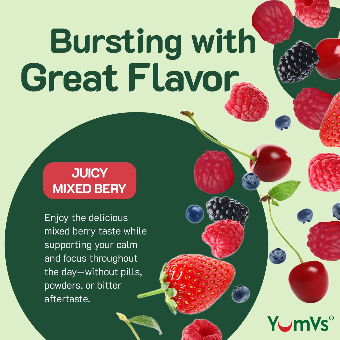 YUM-V'S De-Stress Gummies with GABA, L-Theanine and Lemon Balm - Mixed Berry Flavor - Calming Gummies for Adults and Teens - Gluten Free Non-GMO Vegetarian Mood Support Relax Supplement, 42 Count