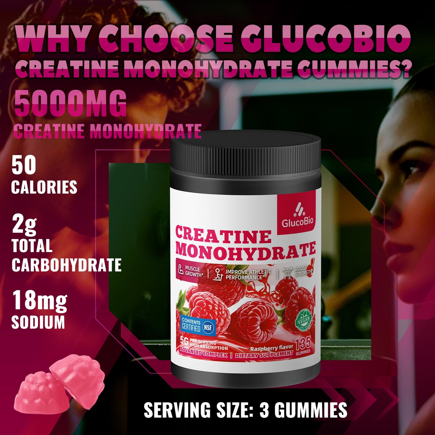 GlucoBio Creatine Monohydrate Gummies 135 Count