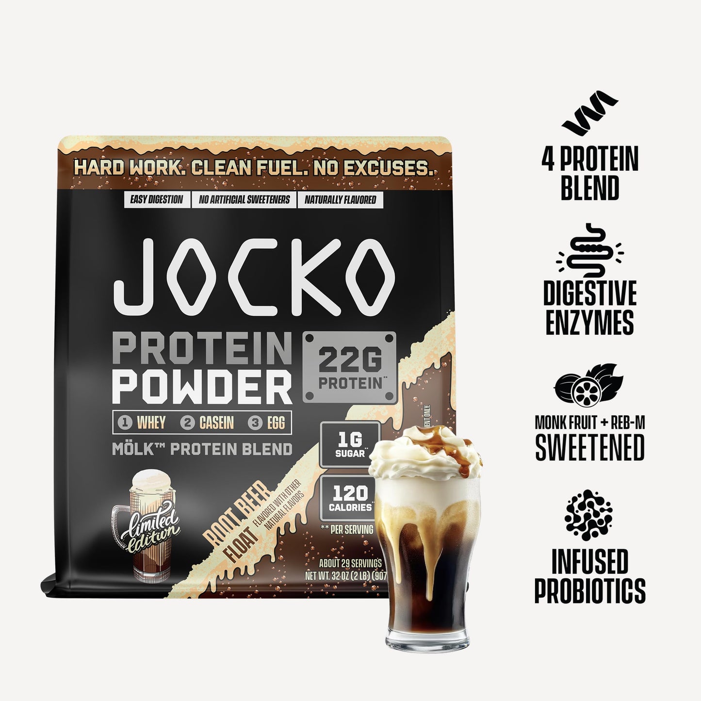 Jocko Fuel Whey Protein Powder Root Beer Float 32 Servings