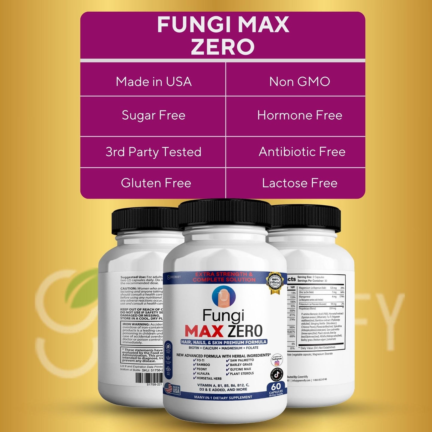 GREENVIFY Fungi Max Zero Hair, Nails & Skin Supplement 60 Capsules