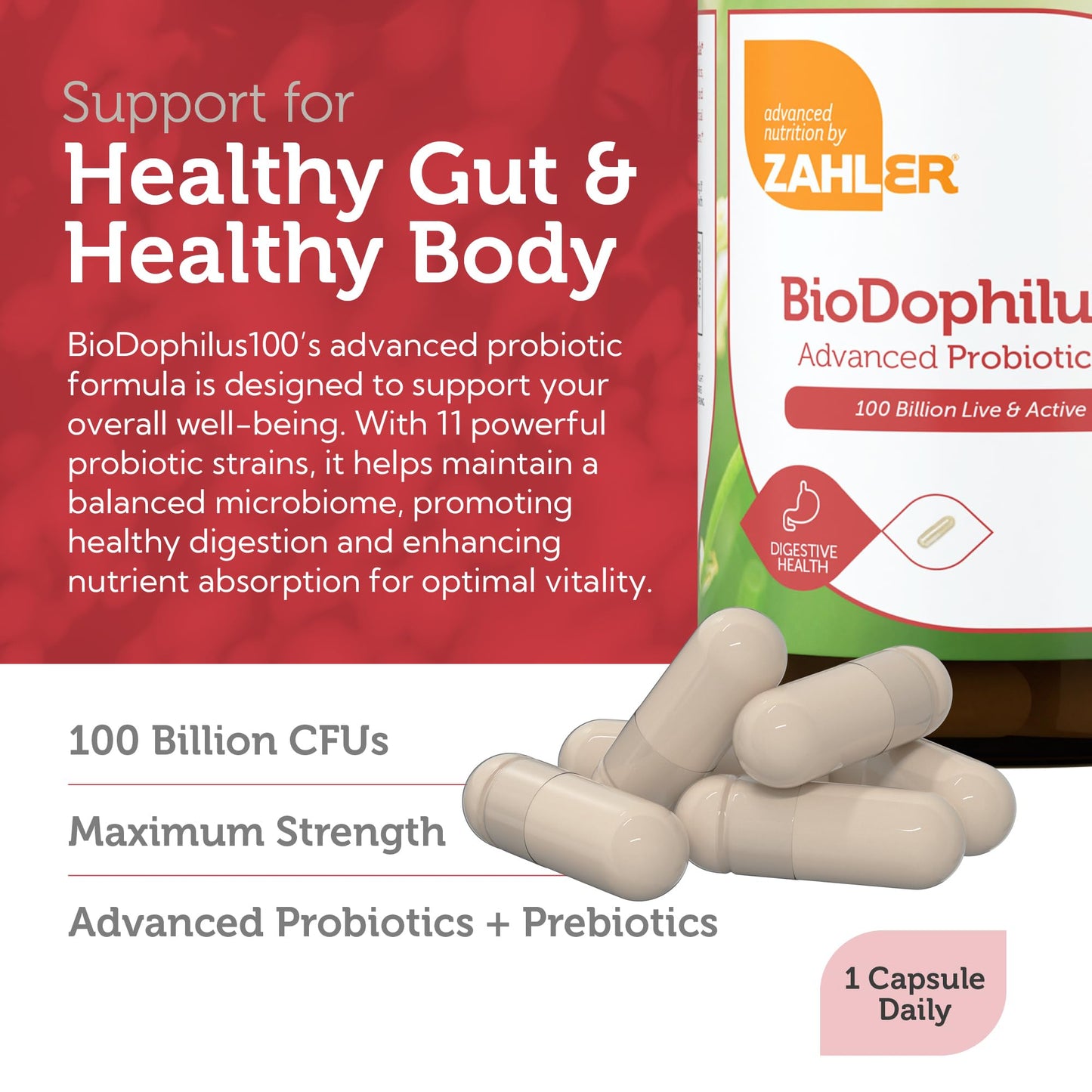 Zahler BioDophilus100-100 Billion Probiotic Capsule, 30 Count