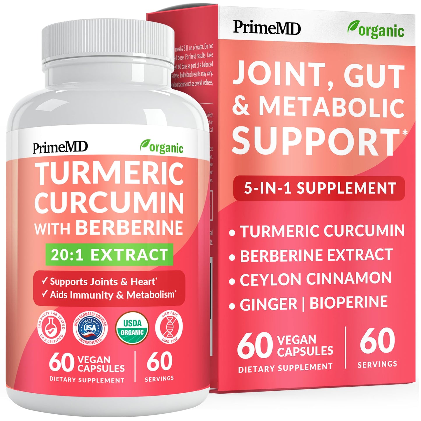 PrimeMD 5-in-1 USDA Organic Turmeric Curcumin Capsule 60 Count