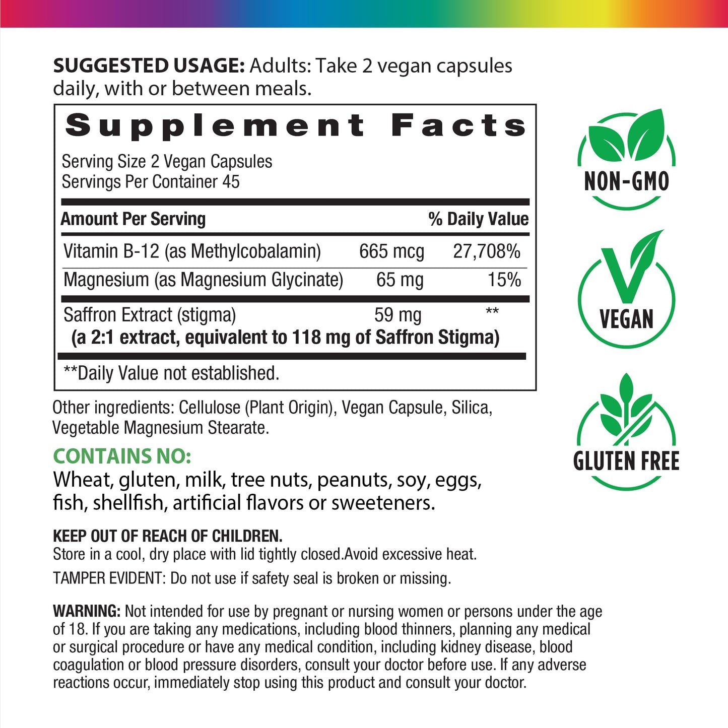 Rainbow Light Saffron Extract + Magnesium Glycinate Supplement Capsule 90 Count