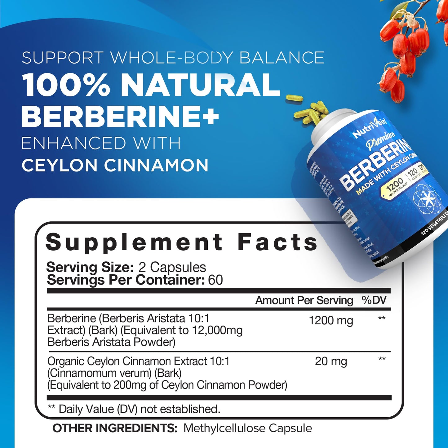 Nutrivein Apple Cider Vinegar & Berberine Capsules Bundle 240 Capsules