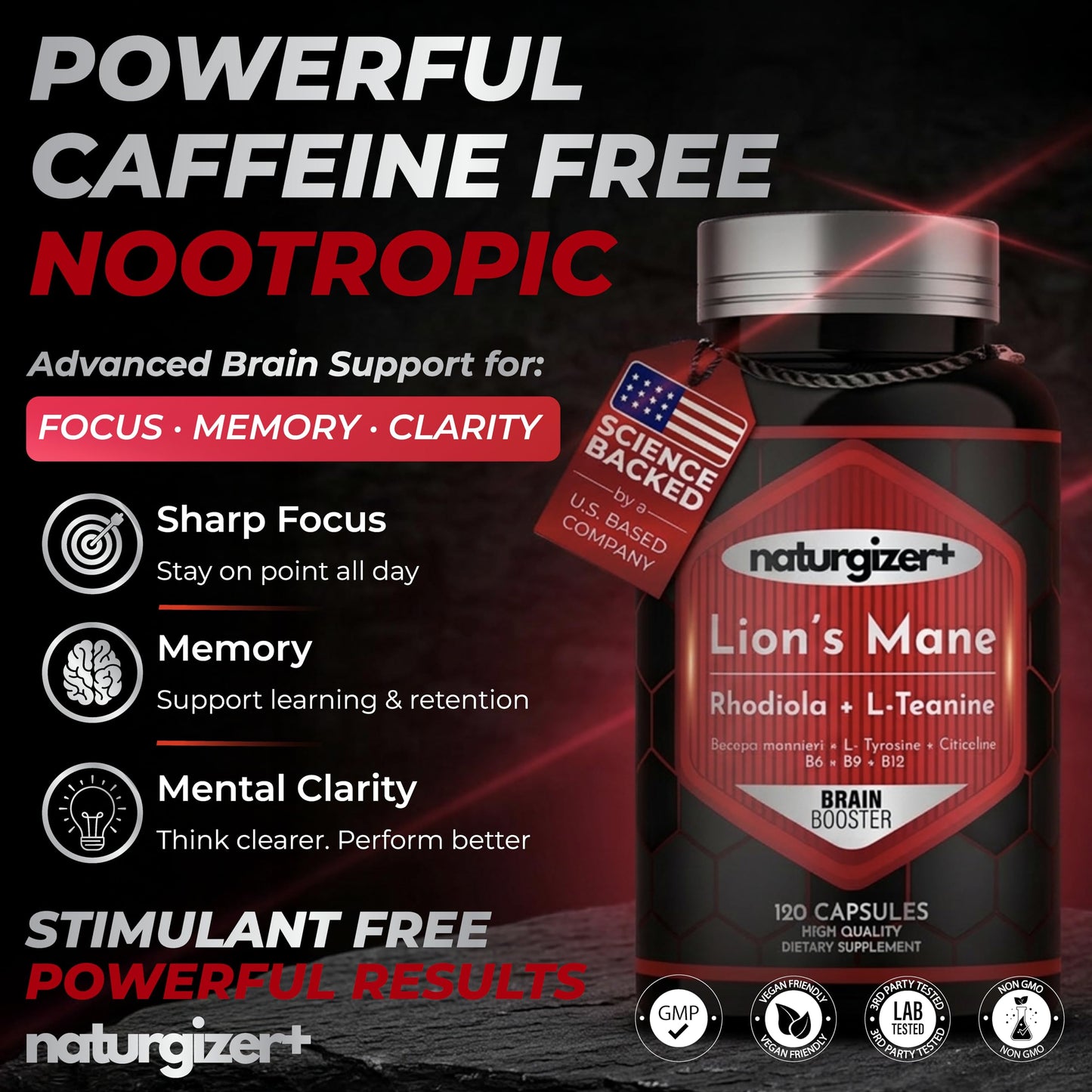 naturgizer+ Lions Mane Supplement 120 Capsules