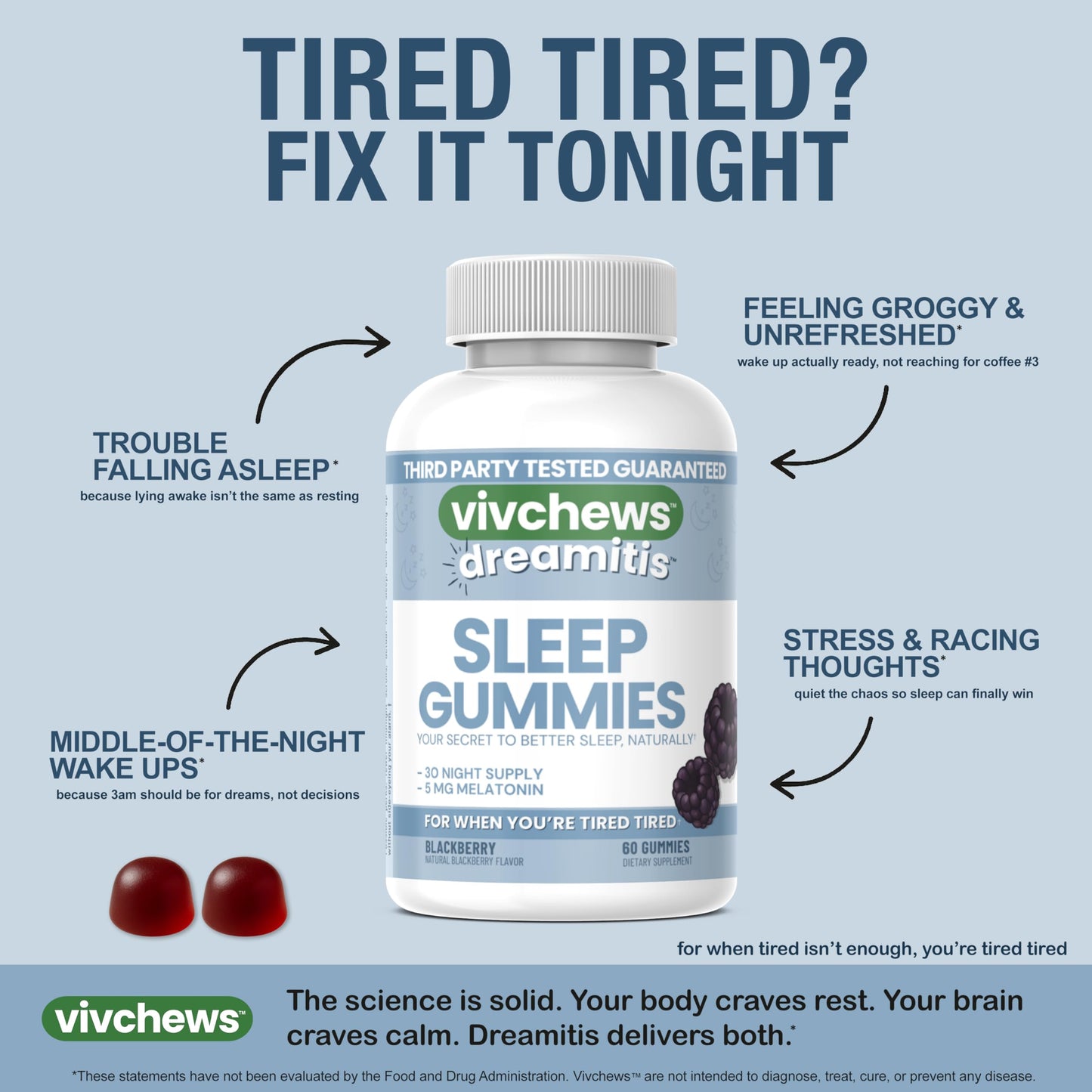 vivchews Nighttime Sleep Gummies, 60 Count