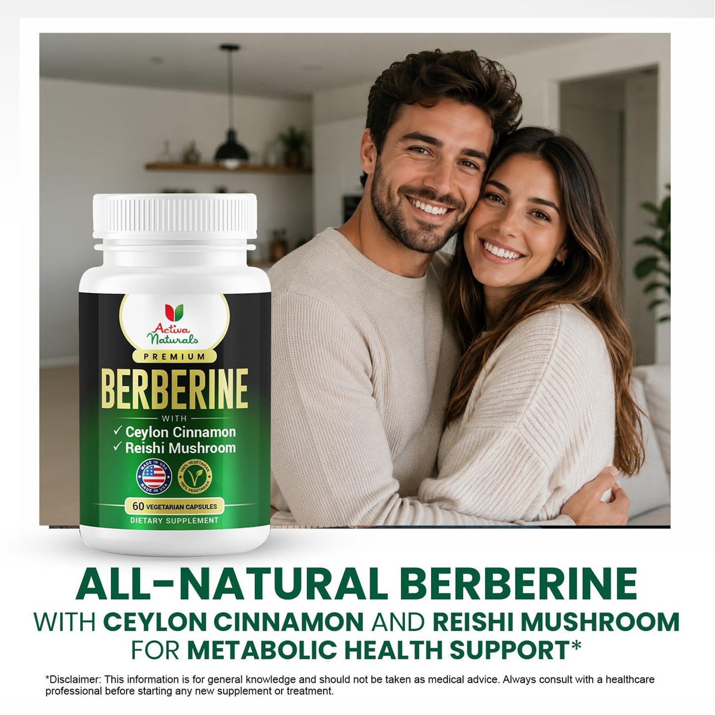 Activa Naturals Berberine with Ceylon Cinnamon & Reishi Mushroom Capsules, 90 Count