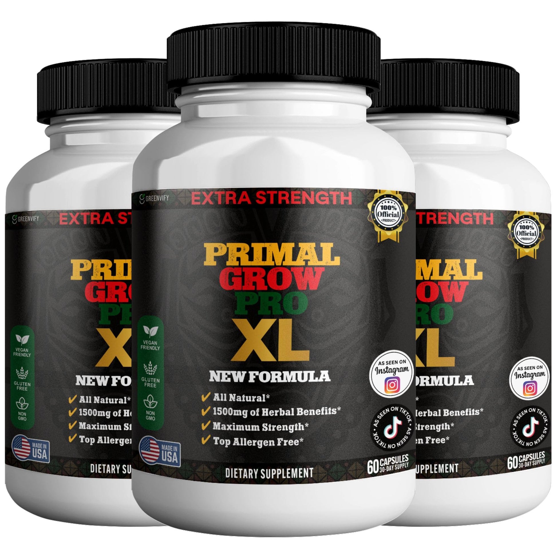 GREENVIFY Primal Grow Pro Extra Strength Maca Root Complex, 180 Capsules
