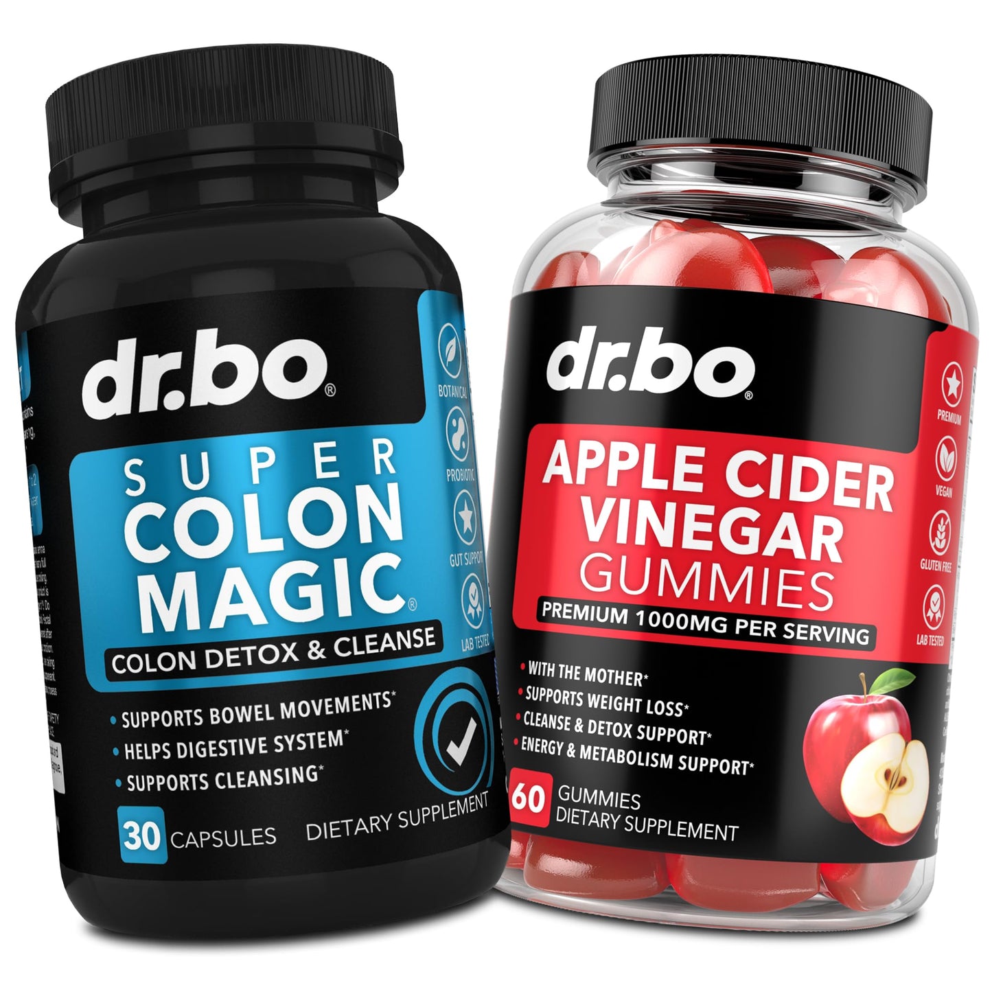 DR. BO Colon Cleanser Detox & ACV Apple Cider Vinegar Gummies Chewable 90 Count